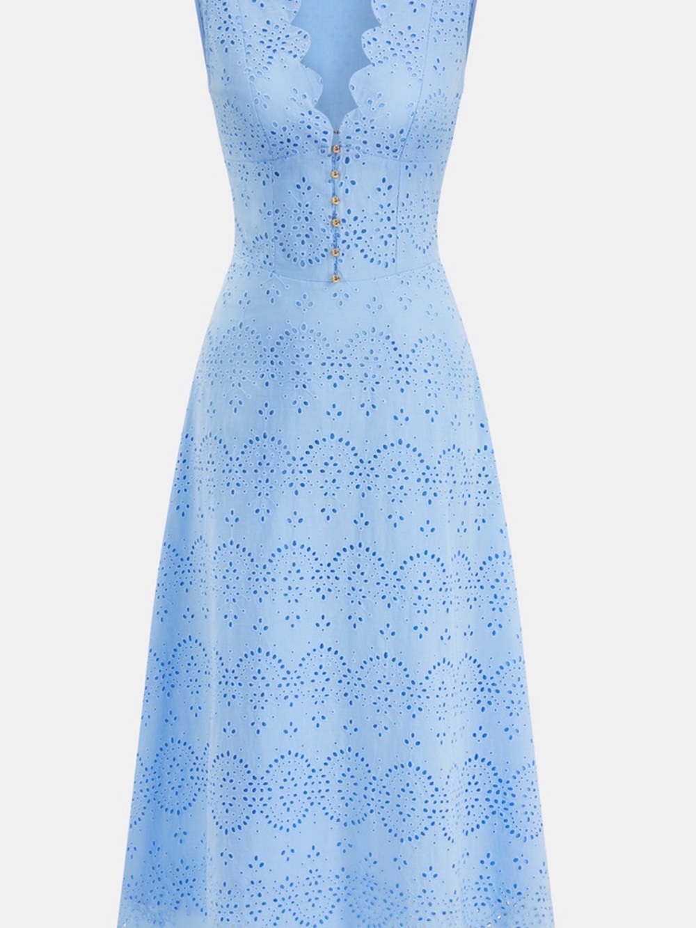Commense Scallop Eyelet Midi Dress in Light Blue - Picture 2 of 4